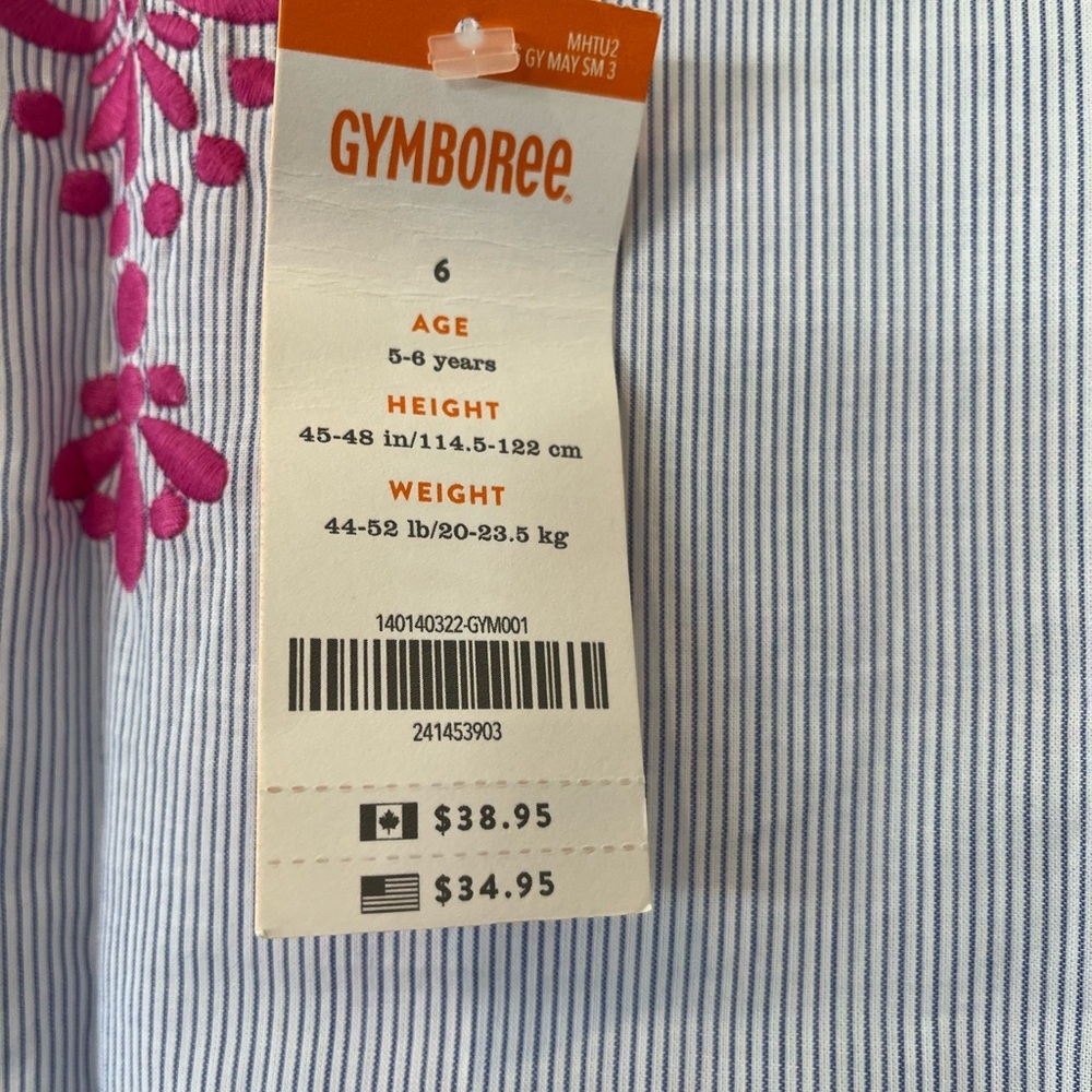 Girls size 6 blue pinstripe dress with pink details from Gymboree, NWT - Picture 7 of 11